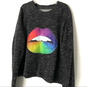 Girls Rainbow Lips Black Crop Sweatshirt Large